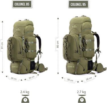 Рюкзак Tripole Colonel 95 л з внутрішнім каркасом, знімний міський рюкзак, дощовик, оливковий колір