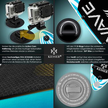 KESSER® Надувна SUP-дошка для веслування, преміум, 6 дюймів, з повним комплектом аксесуарів, для водного спорту, до 130 кг