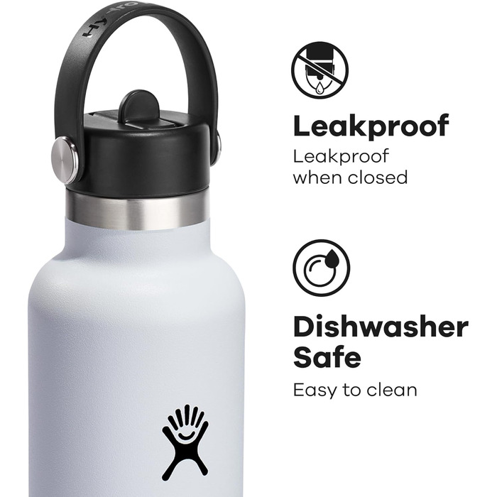 Термобутилка HYDRO FLASK 709 мл з трубочкою, вакуумна, нержавіюча сталь, біла, з кришкою, зберігає тепло і холод, BPA-free
