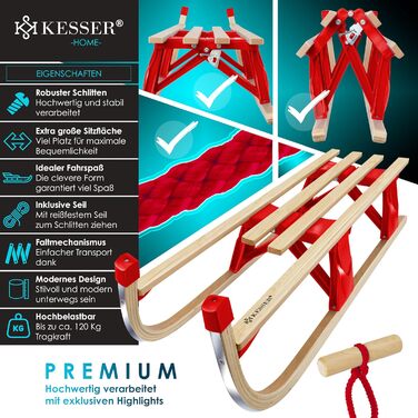 Санки KESSER Premium букові з канатом, червоні