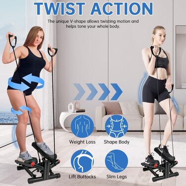 Для дому, Swing Stepper 150 кг з силовими мотузками, степпер вгору-вниз з LCD дисплеєм, степперний велотренажер для початківців і пристрій для фітнес-тренувань - з стрічками опору