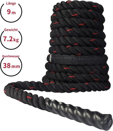 Бойові мотузки PROIRON 9M/12M, Канат фітнес-тренувань Ropes 38 мм, Хвиляста мотузка Black Red-9m (75 символів)