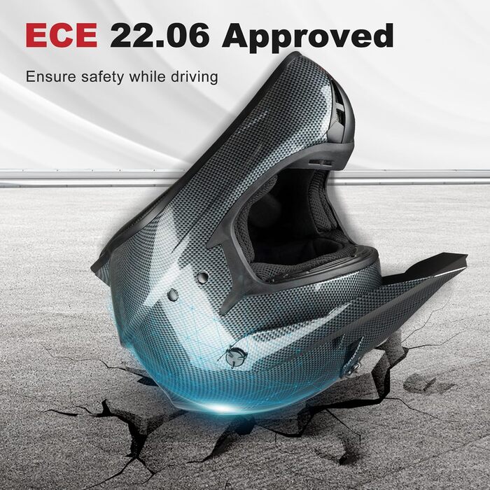Мотокросовий шолом Fullface для дорослих, сертифікований ECE 22.06, для мотоцикла, мопеда, ATV, UTV, MTB, розмір M (57-58 см), карбон