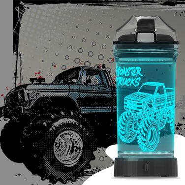3D пляшка для води YuanDian з підсвіткою, дизайн Monster Truck, 400 мл, Tritan, без BPA, екологічна, подарунок для дітей, хлопчиків і дівчаток, для школи, новорічний подарунок