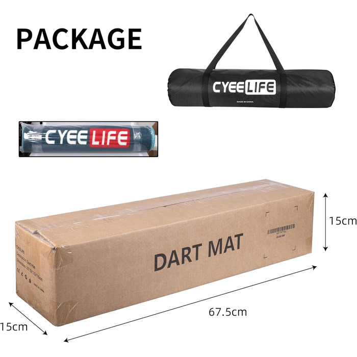 Килим CyeeLife Dart з сумкою, 65x295см, для сталевих і м'яких дротиків