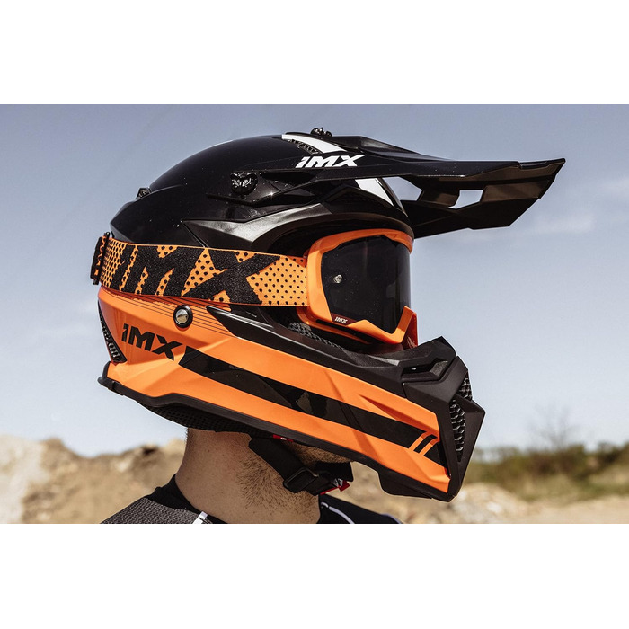 Мотошолом FMX-02 для бездоріжжя, XL, чорний/помаранчевий/білий, знімний підшоломник, екстрене зняття, регульований, знімна внутрішня підкладка