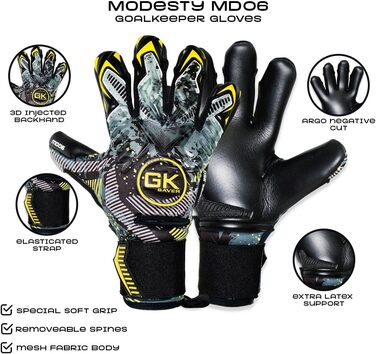 Професійні футбольні воротарські рукавички GK Saver Modesty з антиковзною долонею та знімними захисними вставками, розміри 6-11