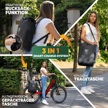 MIVELO 3-в-1 велосипедна сумка-рюкзак для багажника, водонепроникна, без ПВХ, з відділенням для ноутбука, чорна з відбивачем