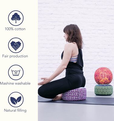 Подушка для медитації Yoga Shop Подушка для йоги Chakra Style 15см Подушка для йоги Чохол для подушки для підлоги Можна прати Подушка для сидіння для йоги з наповнювачем з органічного гречаного лушпиння фіолетового кольору