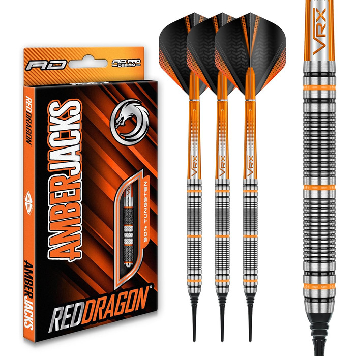 Дротики для дартсу Red Dragon Amberjack 2, 18 г, Softip, набір з оперенням та стрижнями, професійні