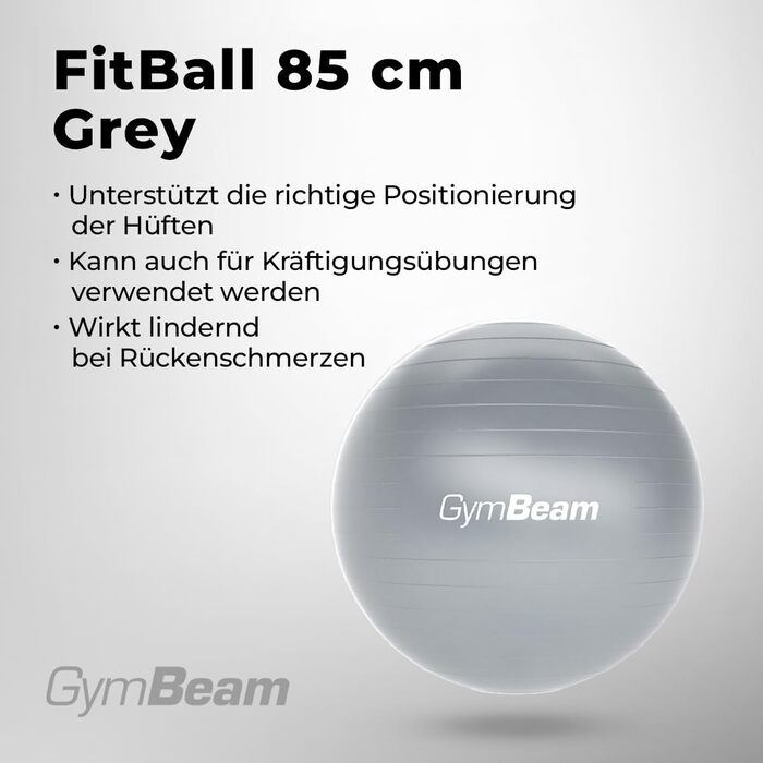 М'яч для вправ GymBeam 85 см з насосом (сірий) для стабільності та спини