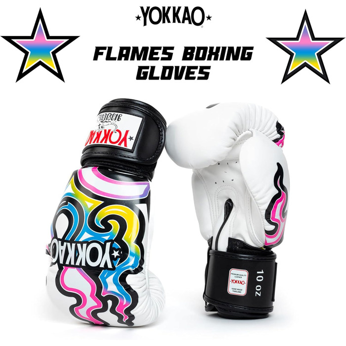 Рукавички муай-тай мікрофібра YOKKAO Flames White, 16 унцій