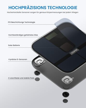 Розумні ваги RENPHO Elis Solar 2 з аналізом складу тіла, сонячним живленням, Wi-Fi та Bluetooth, 13 показників, сумісність з додатками для фітнесу та здоров'я