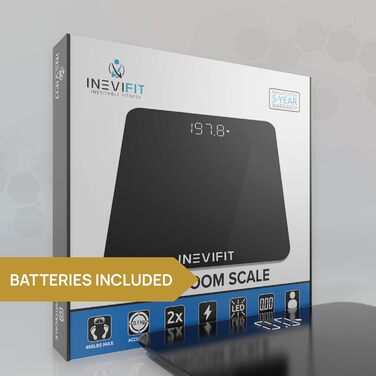 Цифрова вага INEVIFIT, високоточна, для кількох користувачів, чорна, велика платформа 30x30 см