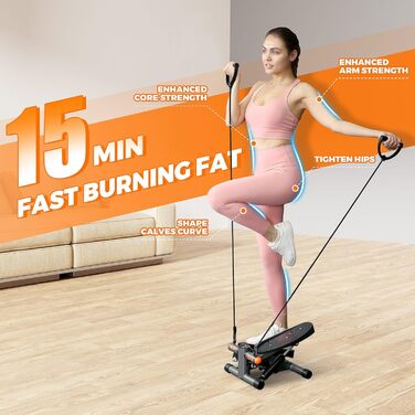 Міні-степпер ONETWOFIT з еспандерами, гідравлічний тренажер для дому, навантаження до 158,8 кг