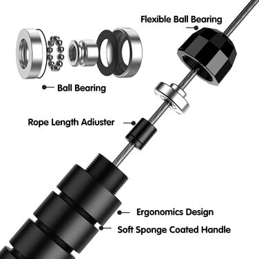 Скакалка, тренувальна скакалка для чоловіків, жінок та дітей, швидка скакалка для кардіотренувань та тренувань на витривалість, для домашнього аеробного тренажера Black