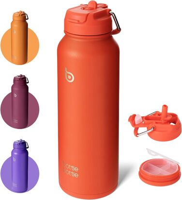 Спортивна пляшка bottlebottle, 1 л, нержавіюча сталь, ізольована, зі зручним трубочкою та контейнером для пігулок, помаранчева