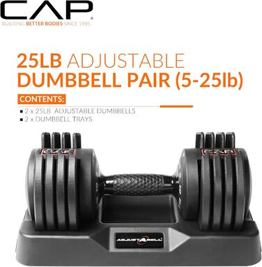 CAP Barbell Регульовані круглі гантелі, пара, 5,7 кг, 11,3 кг, 25 кг – вибір ваги