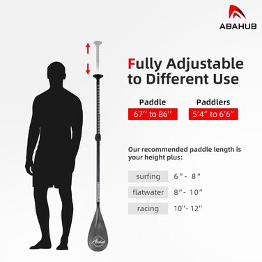 Abahub SUP весло 3-в-1 з карбону, телескопічне, 170-218 см, з сумкою, для сапборду, сірий карбоновий малюнок