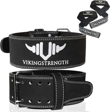 Пояс для важкої атлетики Vikingstrength преміум класу з допоміжними засобами для тяги, пояс для важкої атлетики в тренажерному залі для чоловіків і жінок, ідеально підходить для присідань, пауерліфтингу, кроссфіту та станової тяги, додаток для тренувань M