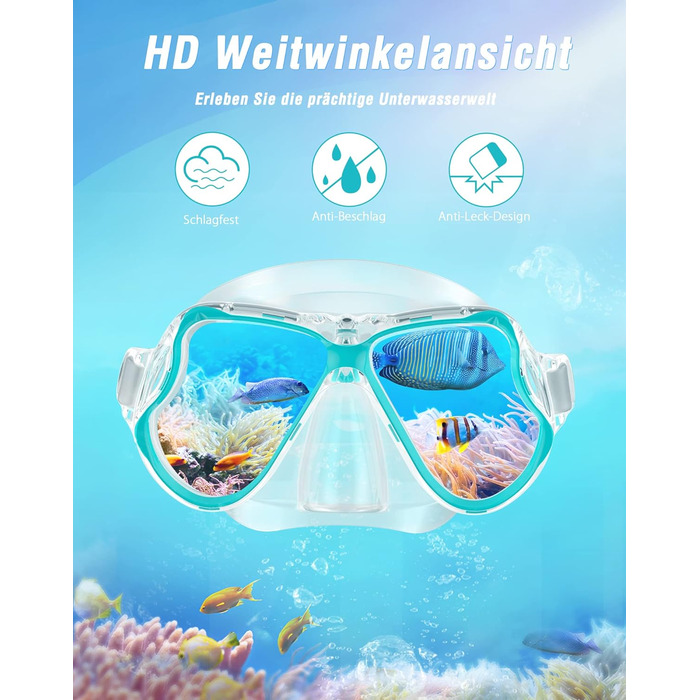 Набір сухих трубок QcoQce, маска для дайвінгу проти запотівання та панорамного підмітання, легке дихання та професійна маска для підводного плавання з м'яким мундштуком, набір трубок для дорослих (прозорий силікон зелений)