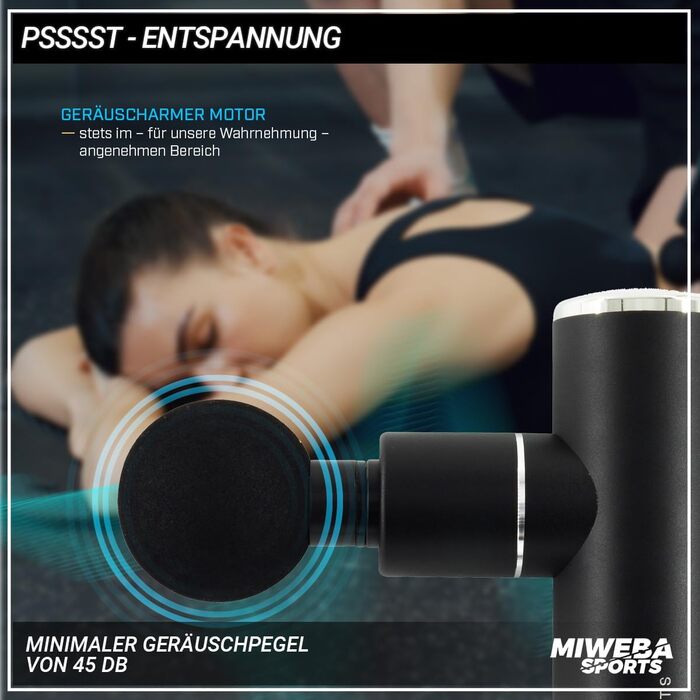 Спортивний масажний пістолет Miweba MM100 Wave Massager - Масажний пістолет - Пістолет для масажу м'язів - РК-сенсорний дисплей - плавний пуск - 6 насадок - 10 рівнів вібрації - Fitgun (MM100 чорний/золотий) (mm10 Black)