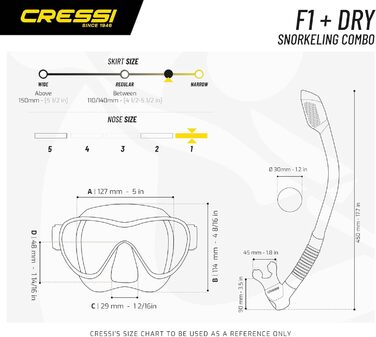 Безкаркасна маска F1 або Combo Set Безкаркасна маска трубка суха для дайвінгу та снорклінгу, One Size, унісекс, 1 -