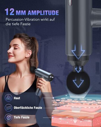 Масажний пістолет Масажний пістолет, Lefity Mini Massage Gun 2600mAh з 30 швидкостями та 6 масажними головками Ручний масажер із зарядним портом USB C Масажер для шиї, плечей, спини, глибокого синього кольору