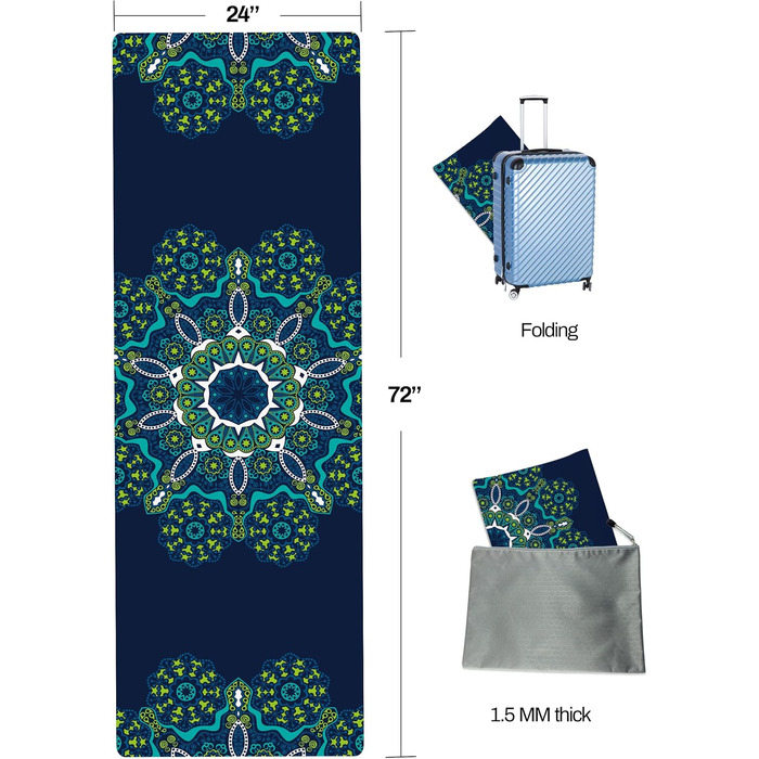 Складаний легкий килимок для йоги LaiEr 183x61x0,15 см з малюнком Mixed Flowers – портативний, для йоги, пілатесу, бікраму та фітнесу