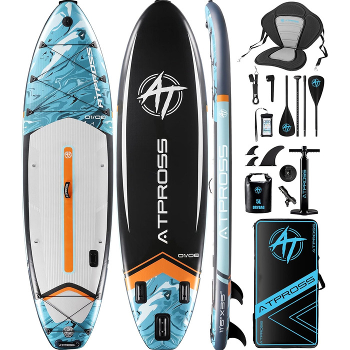 Надувна SUP-дошка ATPROSS 350x89x15 см, витримує до 200 кг, широка, для дорослих, з набором аксесуарів і рюкзаком, стійка, нековзка, для йоги, риболовлі та серфінгу