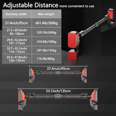 Турнік KRTOYUST, дверна рама з турніком, не потрібна свердла штанга, регульована відстань, штанга на шнурку з вантажопідйомністю до 300 кг (95-135 см)