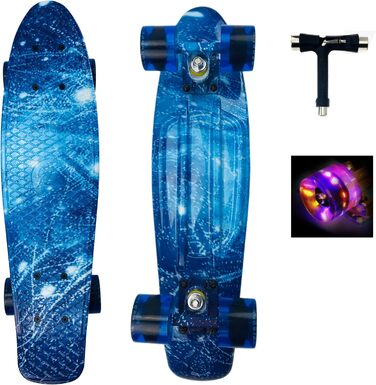 Скейтборд Sumeber Skateboard Kids Mini Cruiser Skateboard Complete 22 дюйми зі світлодіодними легкими колесами Скейтборд для дорослих Діти Подарунок на день народження початківця (Океан)