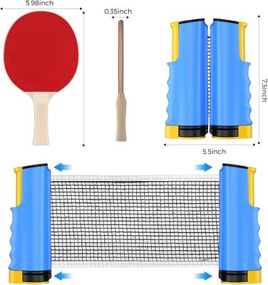 Набір ракеток для настільного тенісу, 2 ракетки для настільного тенісу Професійні 6 м'ячів для настільного тенісу Висувна сітка для настільного тенісу, Набір для настільного тенісу з сумкою для зберігання (синій)