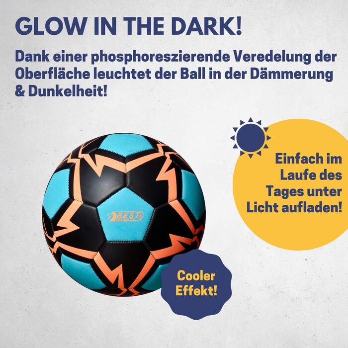 Найкращий спортивний м'яч, що світиться в темряві, розмір 5 i Футбольний м'яч, що світиться, для дітей і дорослих I М'яч, що світиться, дитячий i Футбол, що світиться, це ефект фосфоресценції I Футбольні діти (M, синій/помаранчевий)