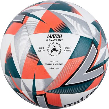 Футбольний м'яч Mitre Ultimatch, біло-оранжевий, розмір 4, покращений контроль і точність, підвищена зносостійкість