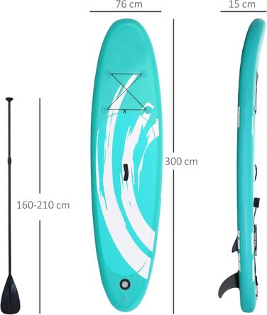 Надувна SUP-дошка Outsunny 300x76x15 см з веслом, регульованими плавниками, антиковзаючим покриттям, насосом і сумкою, синя
