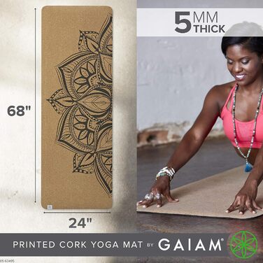 Килимок для йоги Gaiam з натурального корку, стійкий до поту і запахів, не ковзає, екологічний, для хот-йоги, пілатесу, фітнесу