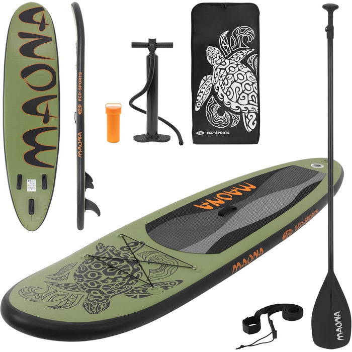 Надувна SUP-дошка ECD Germany Maona 308 см, PVC, алюмінієве весло, комплект, бірюзова/чорна/рожева/сіра/оливкова – для серфінгу, веслування, паддлборду