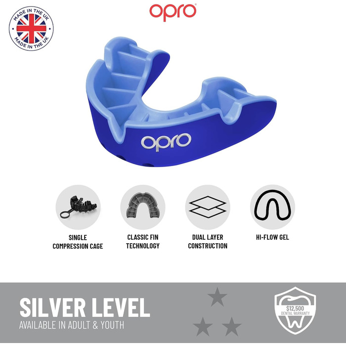 Капа OPRO Silver з чохлом, дорослі (10), чорна/срібляста