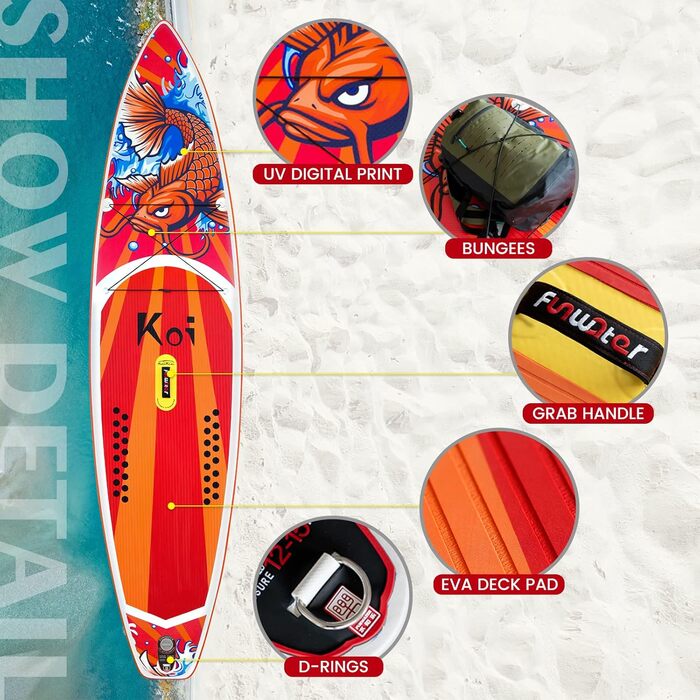 Надувна SUP-дошка FunWater 3,9 м, ультралегка, комплект: весло, 3 плавці, насос, рюкзак, ліш, водонепроникна сумка