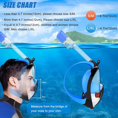 Маска для підводного плавання AKOFIC Дорослі діти Повнолицева маска, Маска для дайвінгу з оглядом 180 градусів Повна маска для обличчя Сумісні зі спортивними камерами, Герметична маска для дайвінгу Повнолицева маска, Маска для підводного плавання проти за