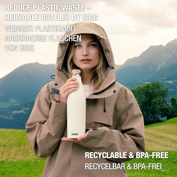 Термос-бутилка SIGG Meridian, герметична, 0,5/0,7 л, подвійна стінка з нержавіючої сталі 18/8, бамбукова кришка, BPA та пластику немає