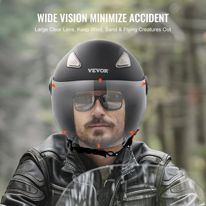 Мотоциклетний шолом VEVOR 3/4 обличчя, розмір M (55-56 см), з Bluetooth, високощільний ABS, DOT сертифікат, для дорослих і підлітків