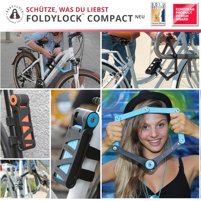 Складаний велосипедний замок FoldyLock Compact 85 см – високий рівень безпеки, з ключем і кріпленням, для електровелосипеда, самоката і мотоцикла