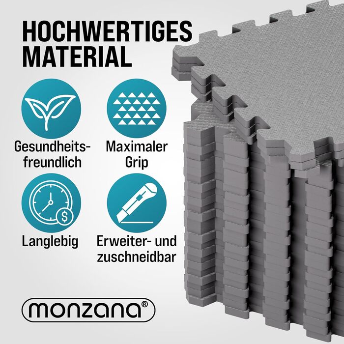 Набір захисних фітнес-матів MONZANA 18 шт. EVA 30x30 см, антиковзкі, з крайовими елементами, для тренувань та фітнесу