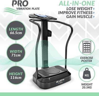 Вібраційна платформа Bluefin Fitness Pro з тихими двигунами та вбудованими динаміками для схуднення й нарощування м'язів вдома