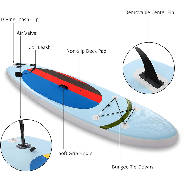 Надувна дошка SUP, дошка для веслування стоячи з алюмінієвим веслом, ручний насос з подвійним ходом, ремінь для щиколотки, рюкзак, водонепроникна сумка