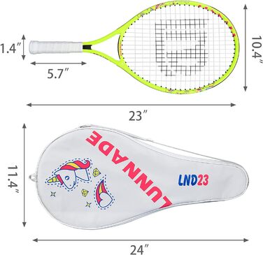 Ракетка для тенісу LUNNADE для дітей юніорська, 19/21/23/25 дюймова молодіжна тенісна ракетка з чохлом, підходить для початківців, хлопчиків і дівчаток віком 3-12 років (жовта, 58,4 см)