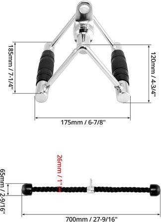 Трицепсова мотузка та V-подібна рукоятка з шарніром, набір для Lat (2 шт.)