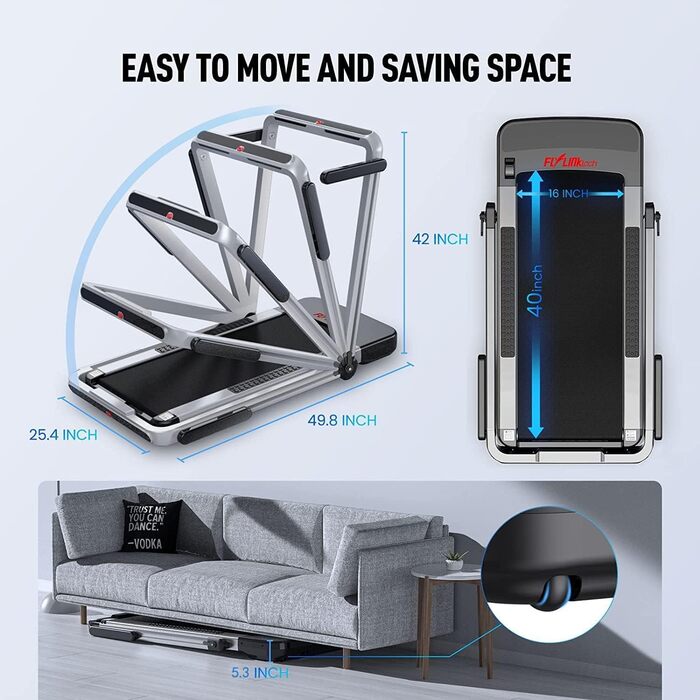 Електрична бігова доріжка, розбірна, 2 в 1, економія місця, 14 км/год, багатофункціональний РК-дисплей, 12 програм, установка не потрібна, пульт дистанційного керування, розумний додаток, гарантія та підтримка Сріблястий/чорний